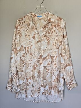 J. McLaughlin 100% Linen Button-Up Shirt Resortwear Vacation Cruise Casual XL